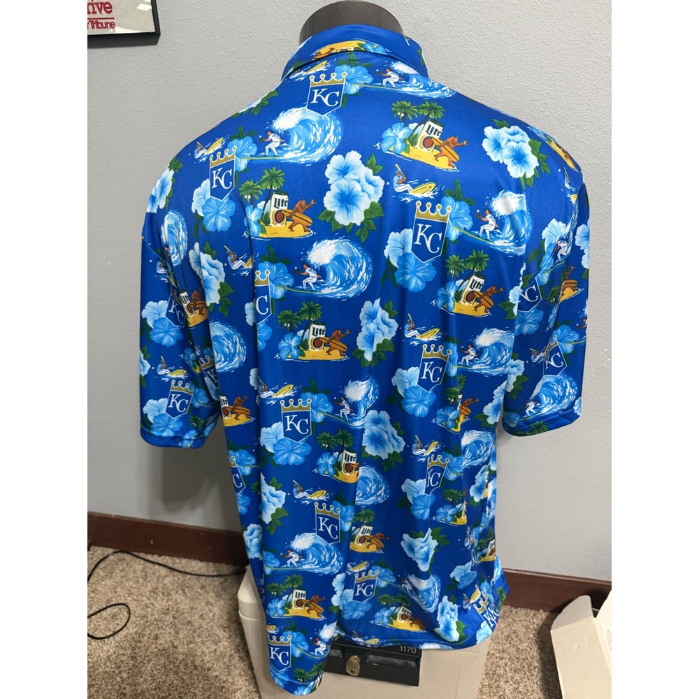 Kansas City Royals Miller Lite Hawaiian Shirt Mens XL Blue MLB Tropical Floral - Picture 3 of 5
